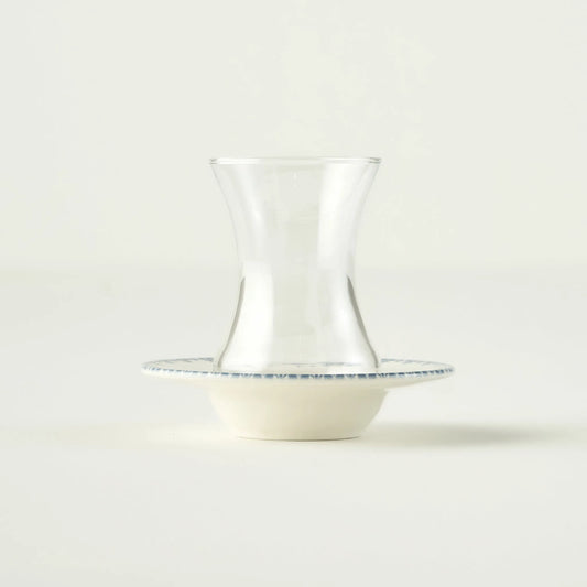 Bleu Blanc Tea Glass Set with Saucers (6-Piece)