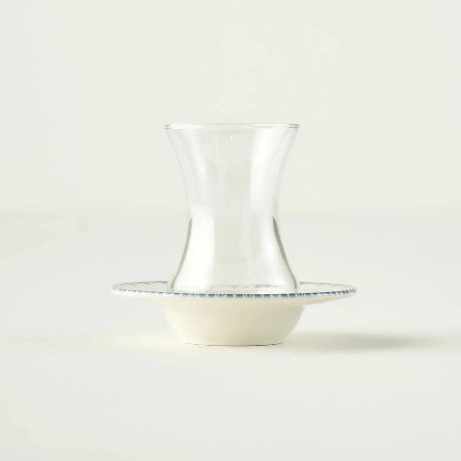 Bleu Blanc Tea Glass Set with Saucers (6-Piece)
