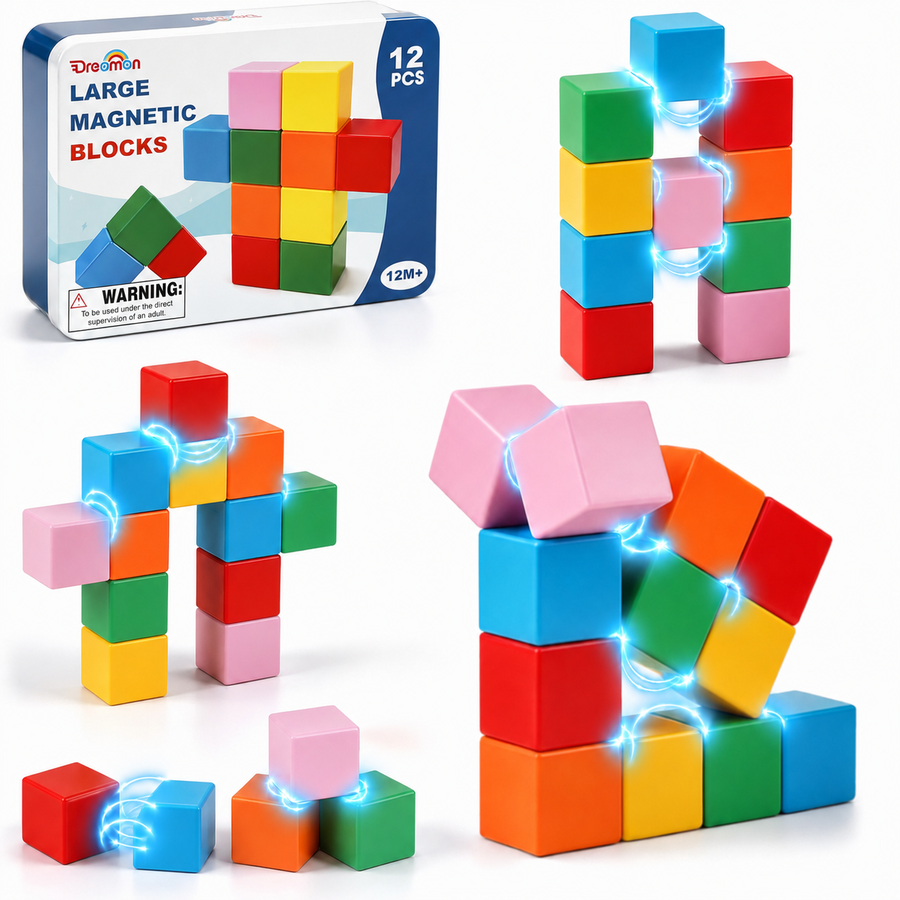 Large Magnetic Building Blocks STEM Magnets Toys for Kids - 12PCS Blocks