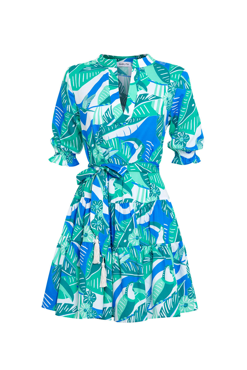 Blue Lagoon Long Sleeve Ruffle Dress - XS