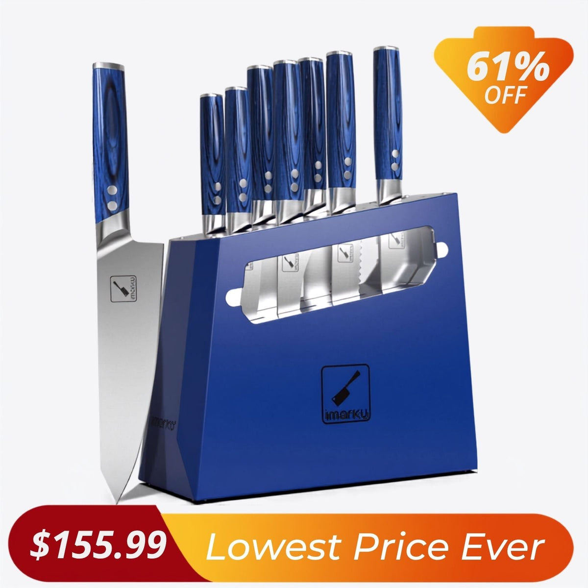 9 Pcs Food Grade Stainless Steel Blue Knife Set With Sharpener