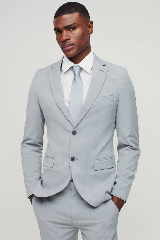 Men's Skinny Single Breasted Suit Jacket | Grey | Size 44 | BOOHOOMAN