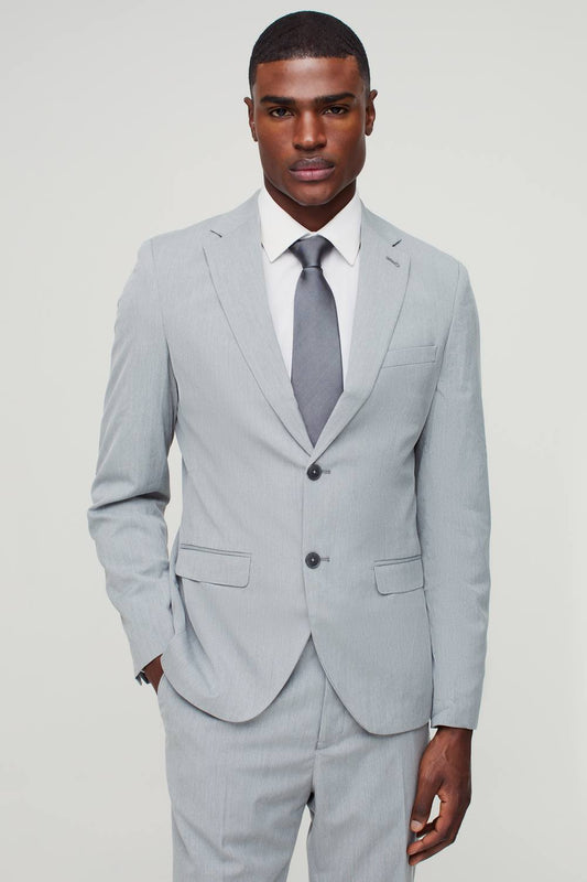 Men's Slim Single Breasted Suit Jacket | Grey | Size 44 | BOOHOOMAN