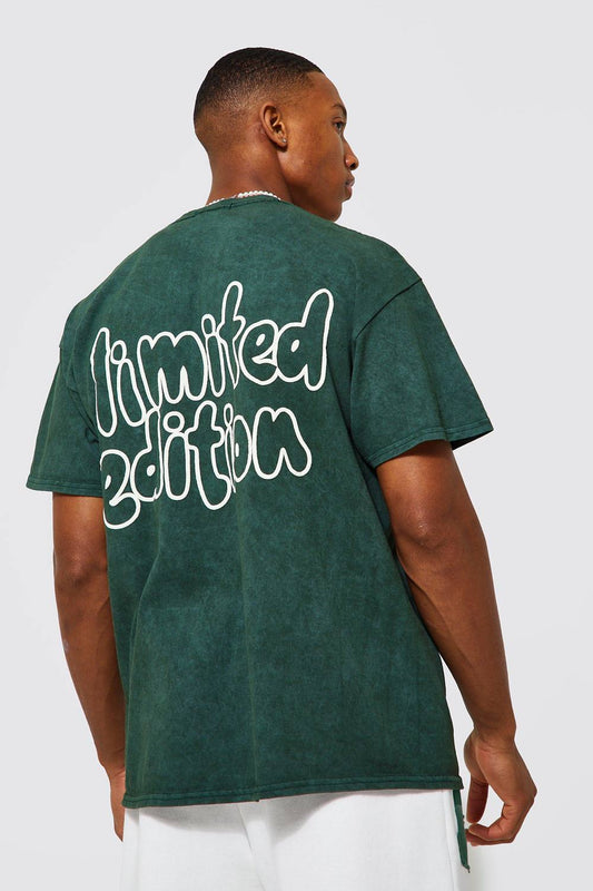 Men's Oversized Limited Edition Acid Wash T-Shirt | Green | Size Medium | BOOHOOMAN