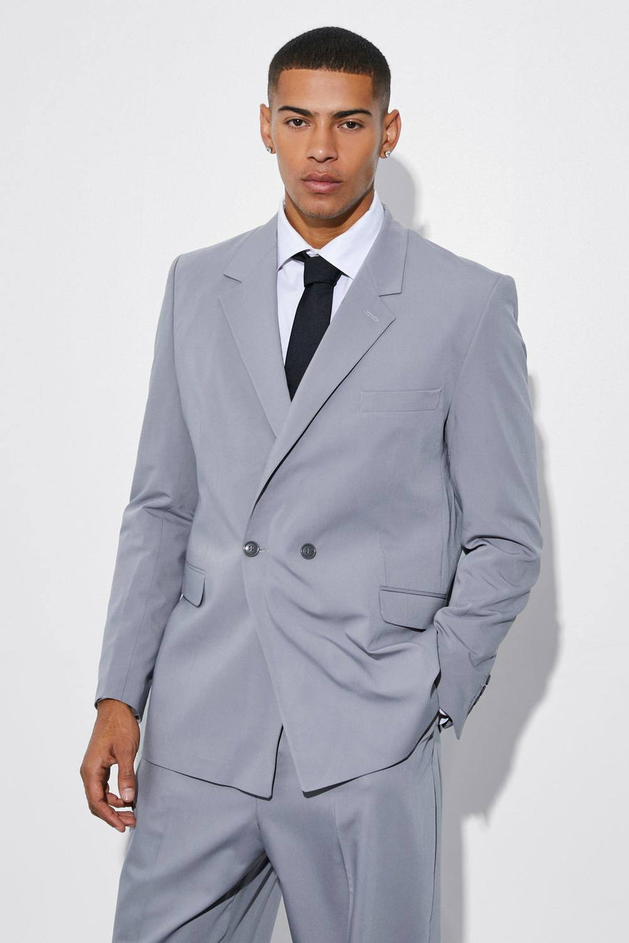 Relaxed Fit Double Breasted Suit Jacket | Grey | Size 40