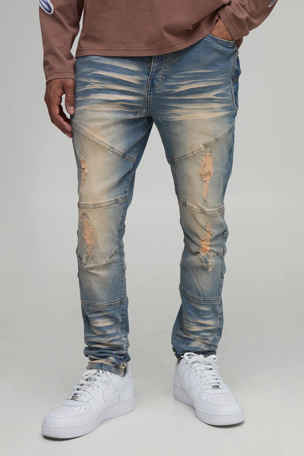 Bleached Skinny Fit Ripped Jeans | Bleach Wash | Size 36R