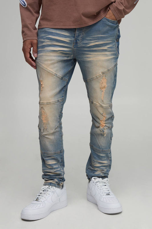 Bleached Skinny Fit Ripped Jeans | Bleach Wash | Size 36R
