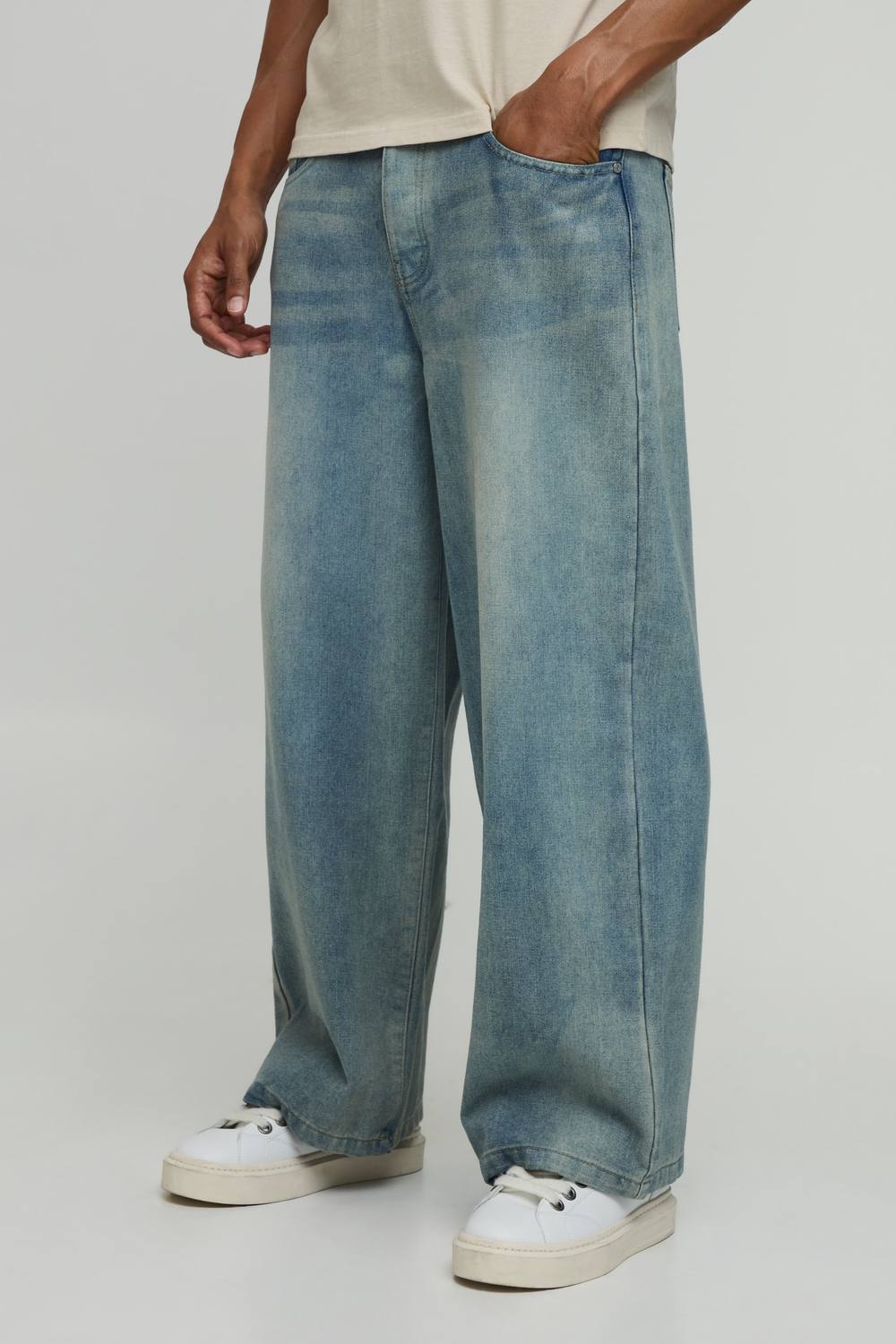Baggy Rigid Washed Jeans | Antique Blue | Size 36R