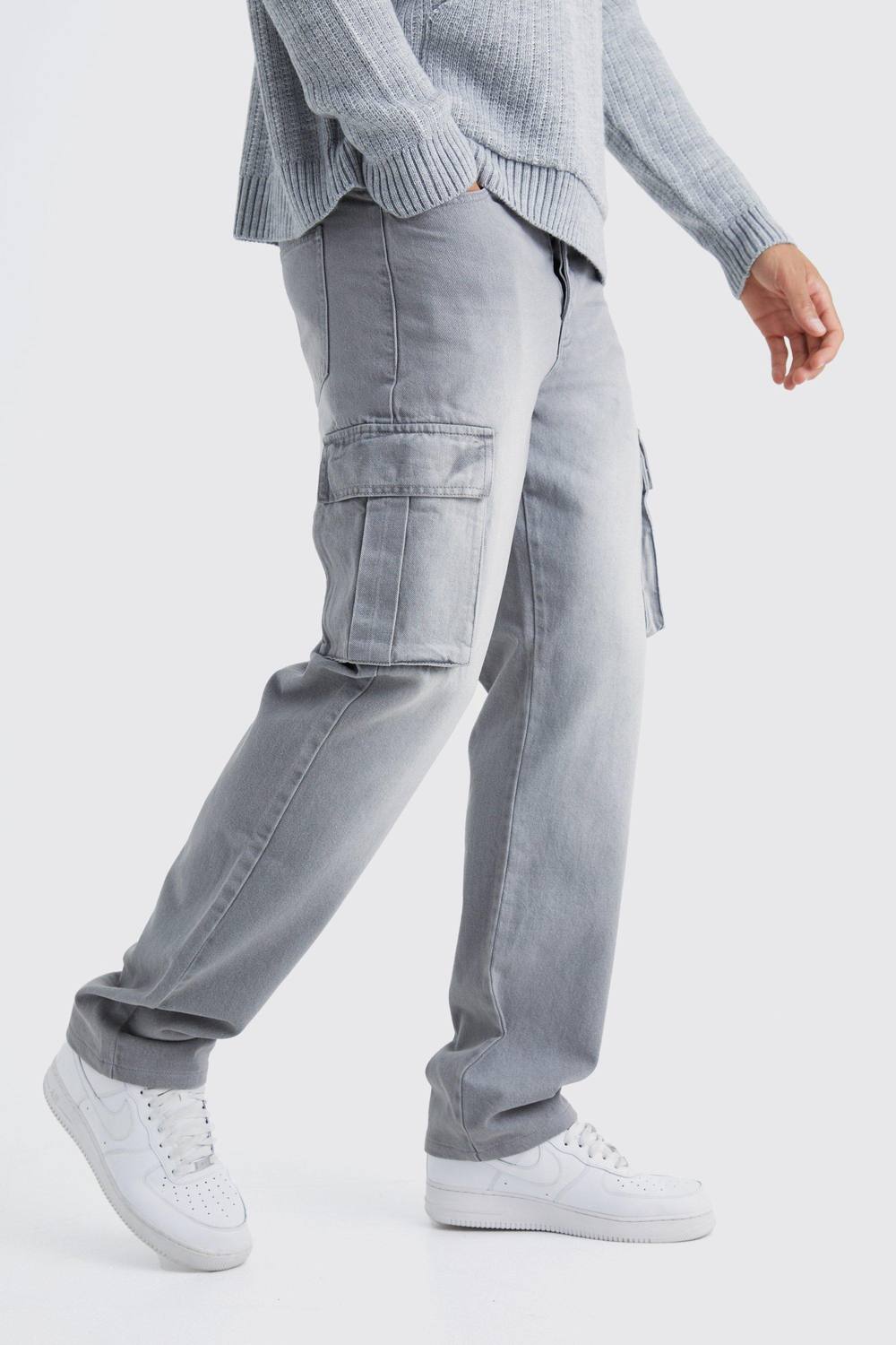 Tall Relaxed Rigid Cargo Jeans | Mid Grey | Size 40