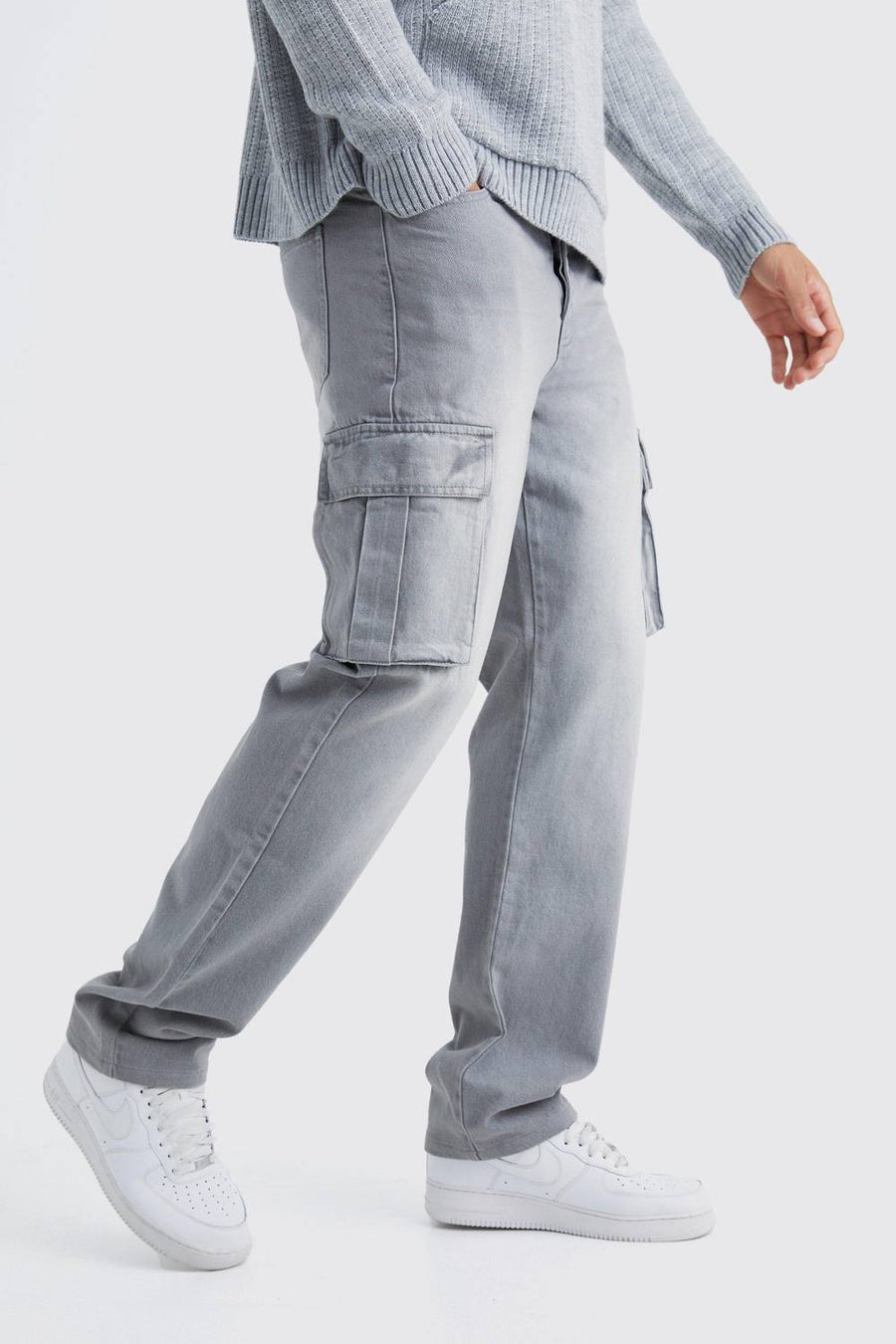 Tall Relaxed Rigid Cargo Jeans | Mid Grey | Size 40