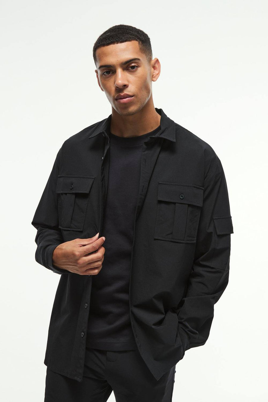 Long Sleeve Lightweight Oversized Overshirt | Black | Size Medium
