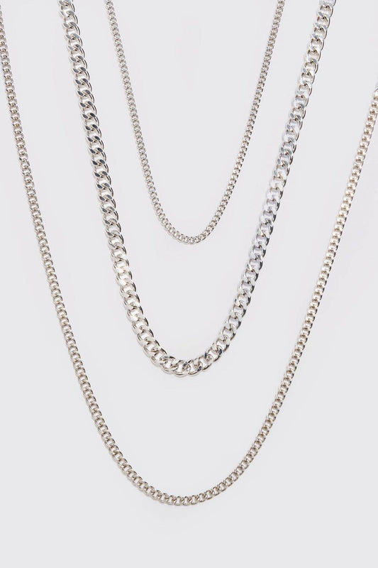 3 Pack Chain Necklace In Silver