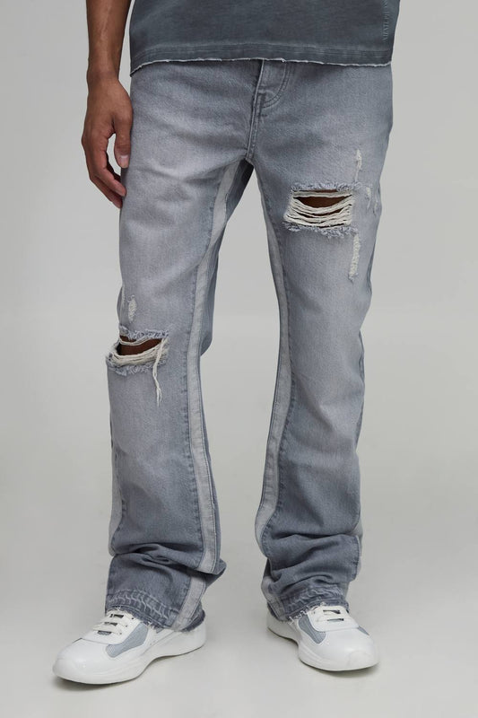 Slim Flare Distressed Gusset Panel Jeans | Light Grey | Size 34R