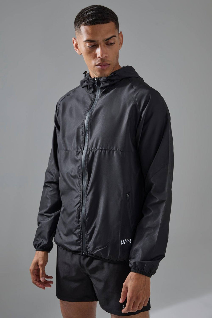Man Active Ripstop Shower Resist Windbreaker Jacket | Black | Size Medium