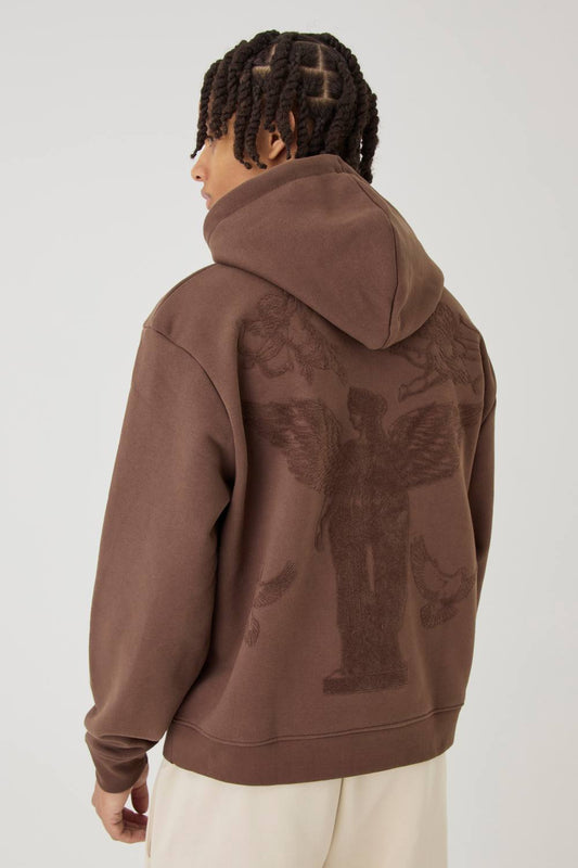 Smart Oversized Boxy Heavyweight Flocked Hoodie | Chocolate | Size Medium