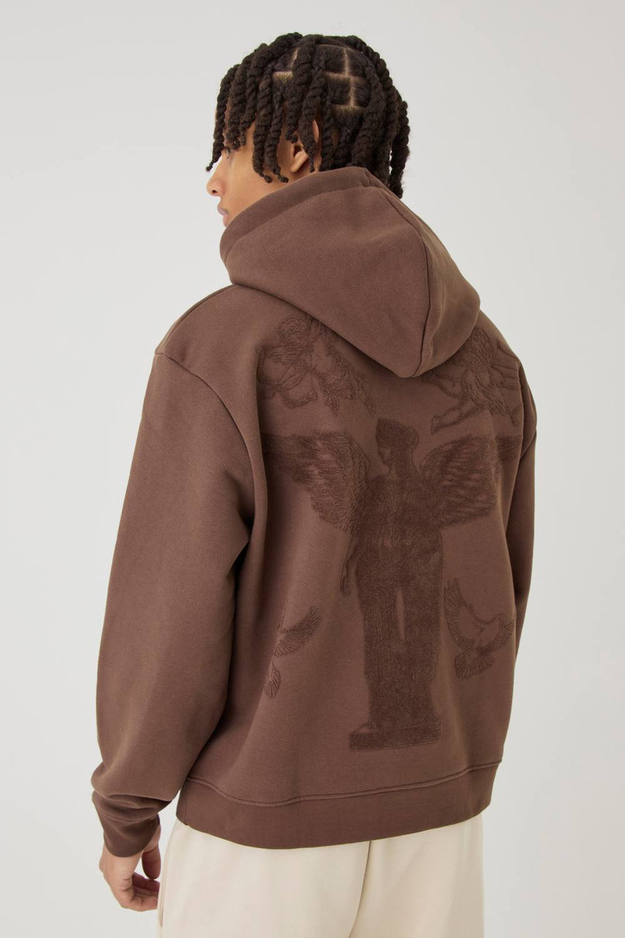 Smart Oversized Boxy Heavyweight Flocked Hoodie | Chocolate | Size Medium