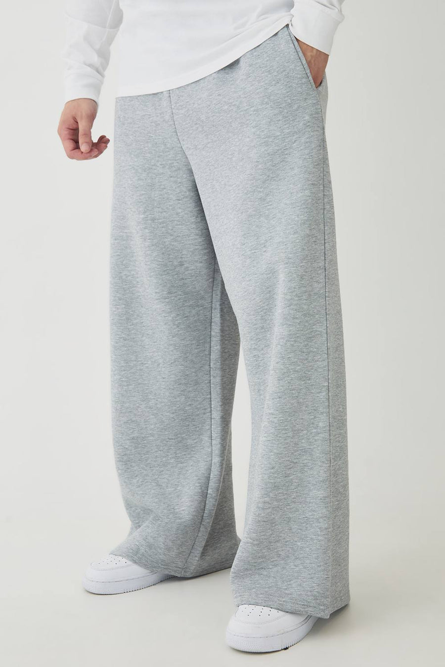 Men's Tall Essential Extreme Wide Leg Joggers | Grey Marl | Size Small | BOOHOOMAN