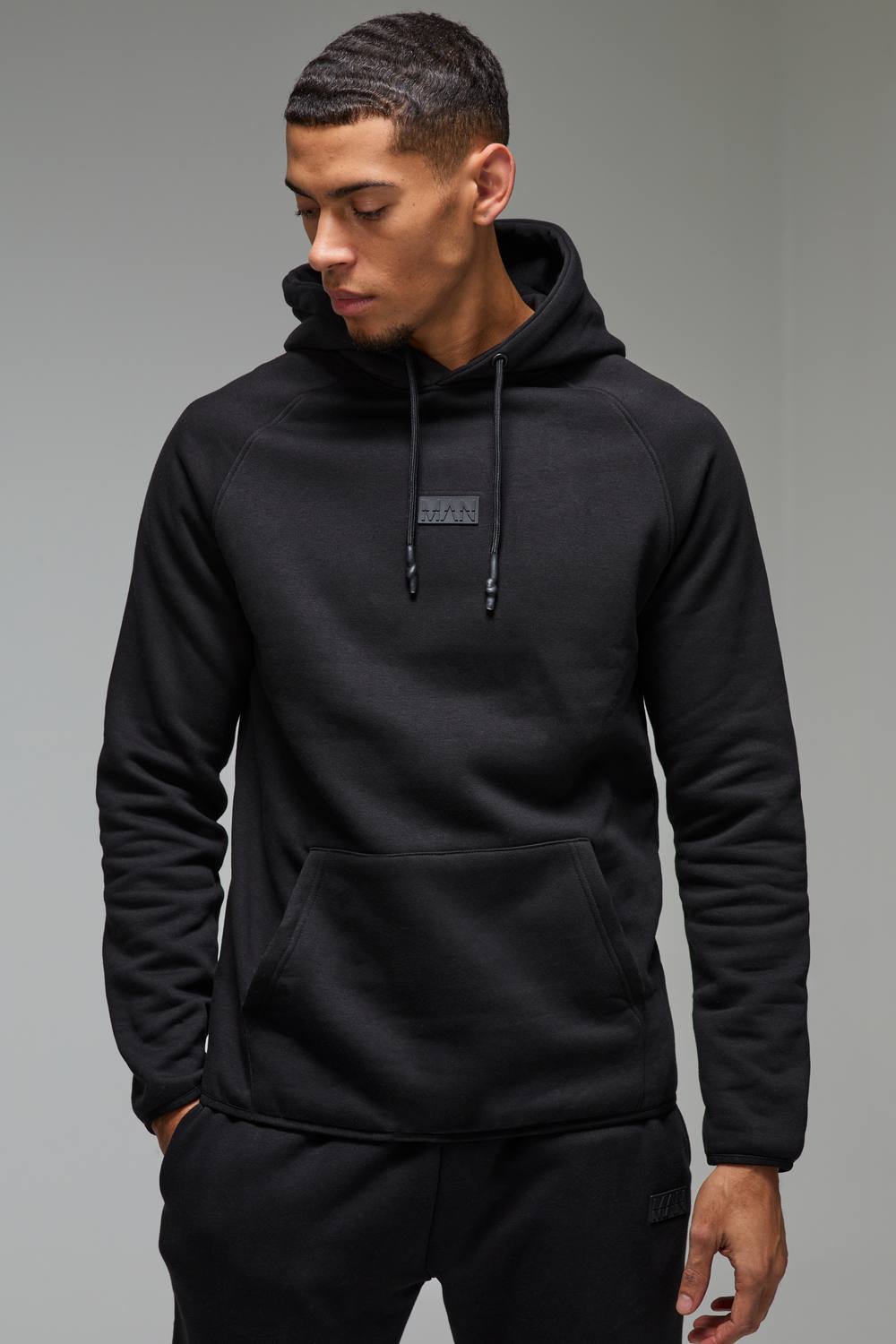 Man Active Regular Fit Badge Hoodie | Black | Size 5XL