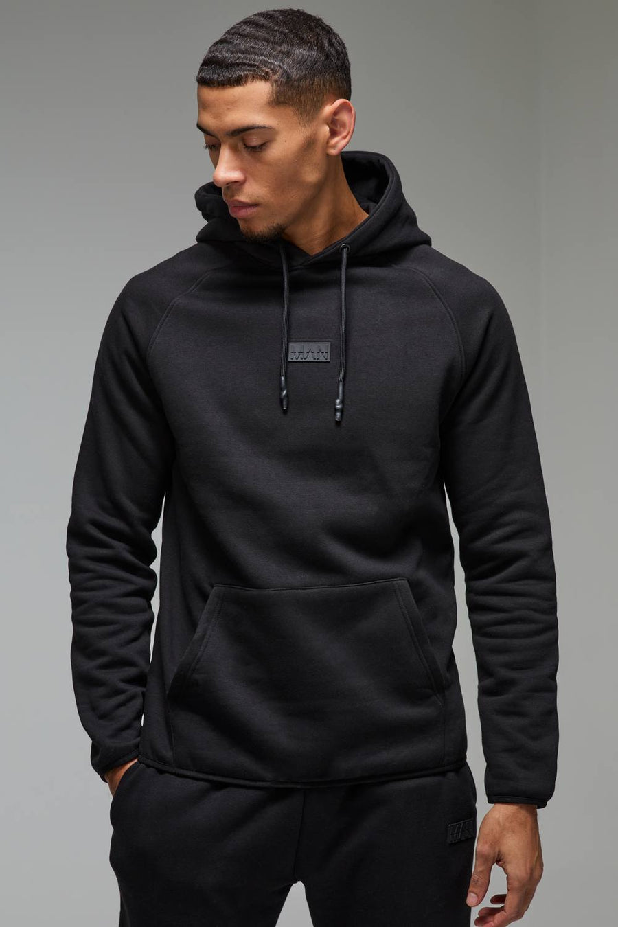 Man Active Regular Fit Badge Hoodie | Black | Size 5XL