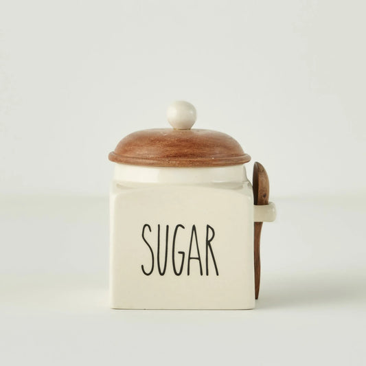 Brev Ceramic Jar with Acacia Lid & Spoon - Sugar