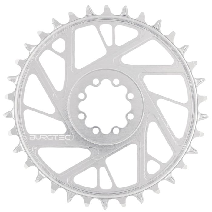 Burgtec 3mm Offset Thick Thin Chainring for SRAM 8-Bolt - Rhodium Silver, 34T