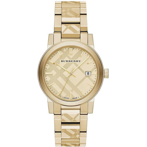 Burberry BU9038 The City Engraved Checked Gold Unisex Watch