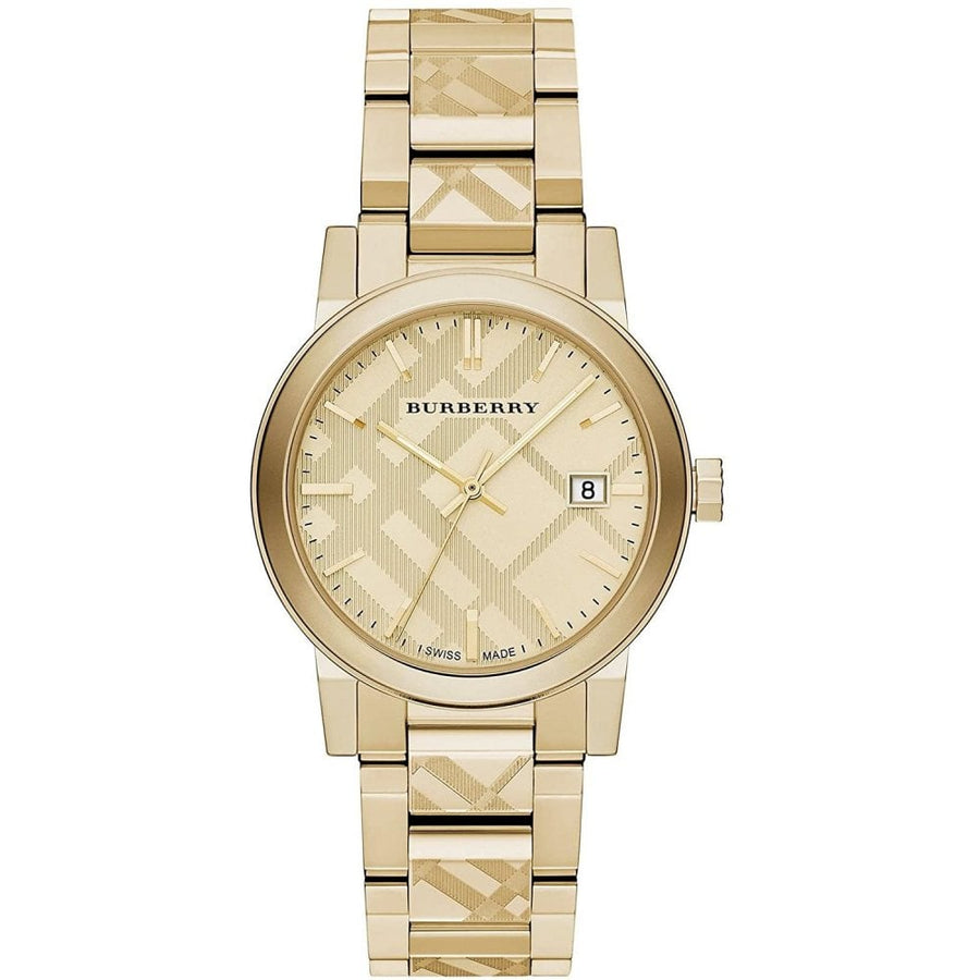 Burberry BU9038 The City Engraved Checked Gold Unisex Watch