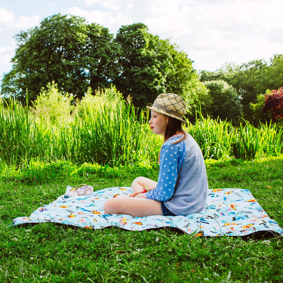 Pacmat Butterfly Print, Recycled Material Picnic Blanket, Family Size
