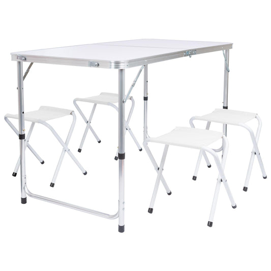 5 Piece Height Adjustable White Folding Picnic Table & Chairs Set