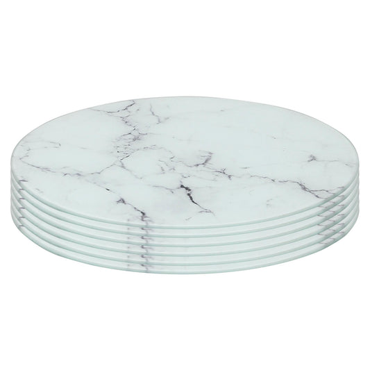 Round Glass Placemats - 30cm - Marble - Pack of 6 - White Marble