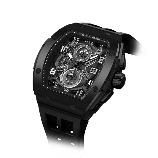 TSAR BOMBA Elemental Serie – Chronograph-Quarzuhr für Herren im tonneauförmigen Business-Design mit wasserdichtem Gehäuse Schwarz