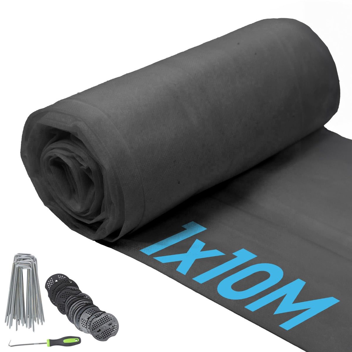 100gsm Weed Control Fabric with Pegs & Plates - 1M x 10M (1 Roll)