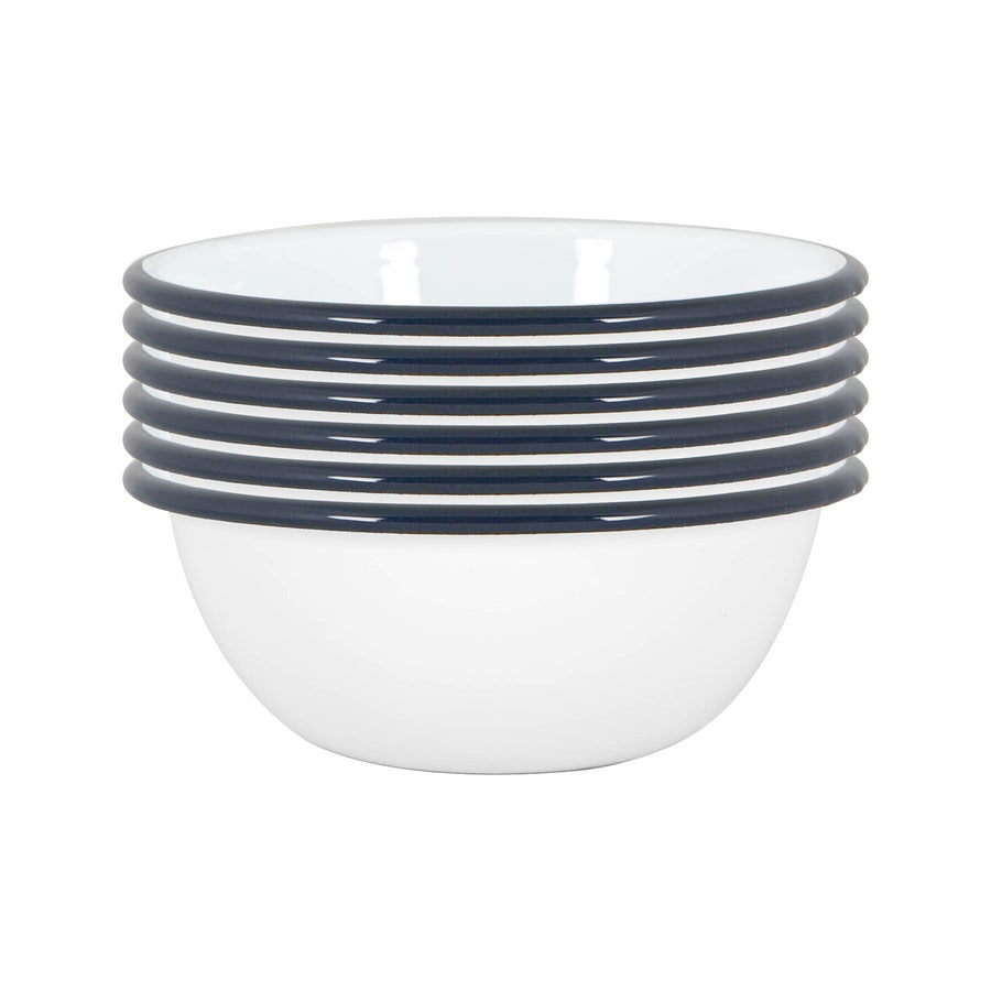 16cm White Enamel Bowls - Pack of Six - Navy