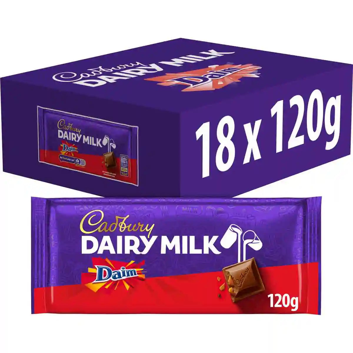 Cadbury Dairy Milk Chocolate Bar with Daim 120g (Box of 18)