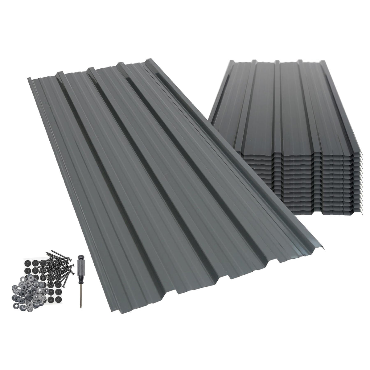 Corrugated Metal Roofing Sheets - 110 x 46cm - Anthracite - Pack of 14