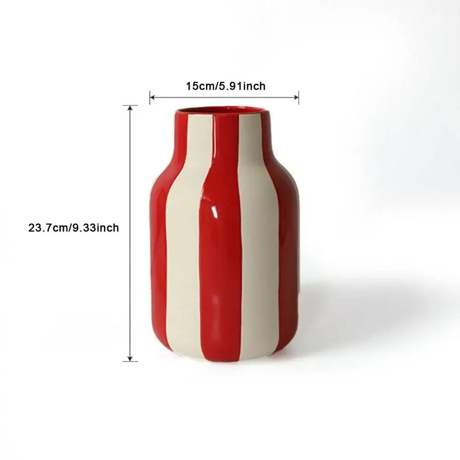 Black Striped Ceramic Vase - red