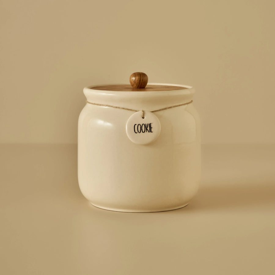 Ceramic Jar with Acacia Lid - Cookie Jar