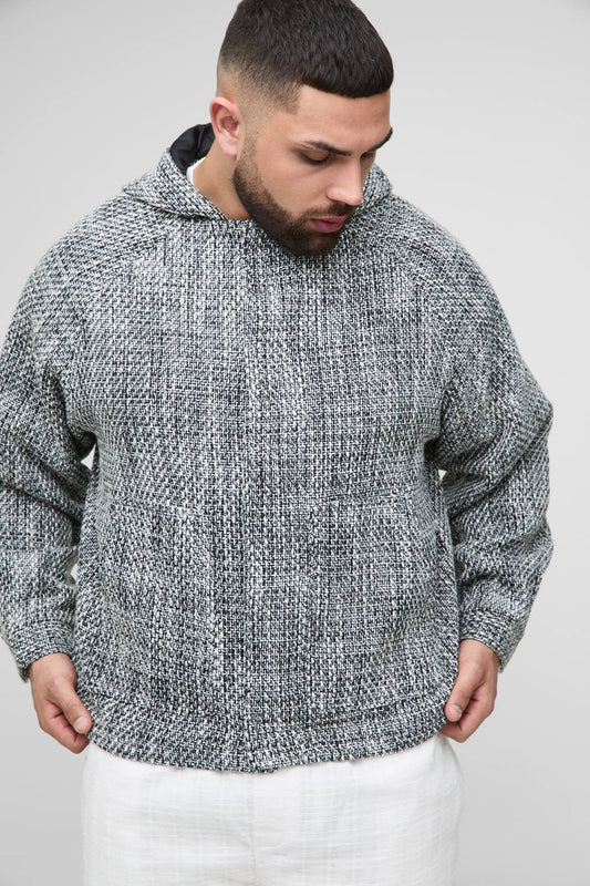 Plus Boucle Zip Up Hooded Oversized Jacket | Black | Size 3XL