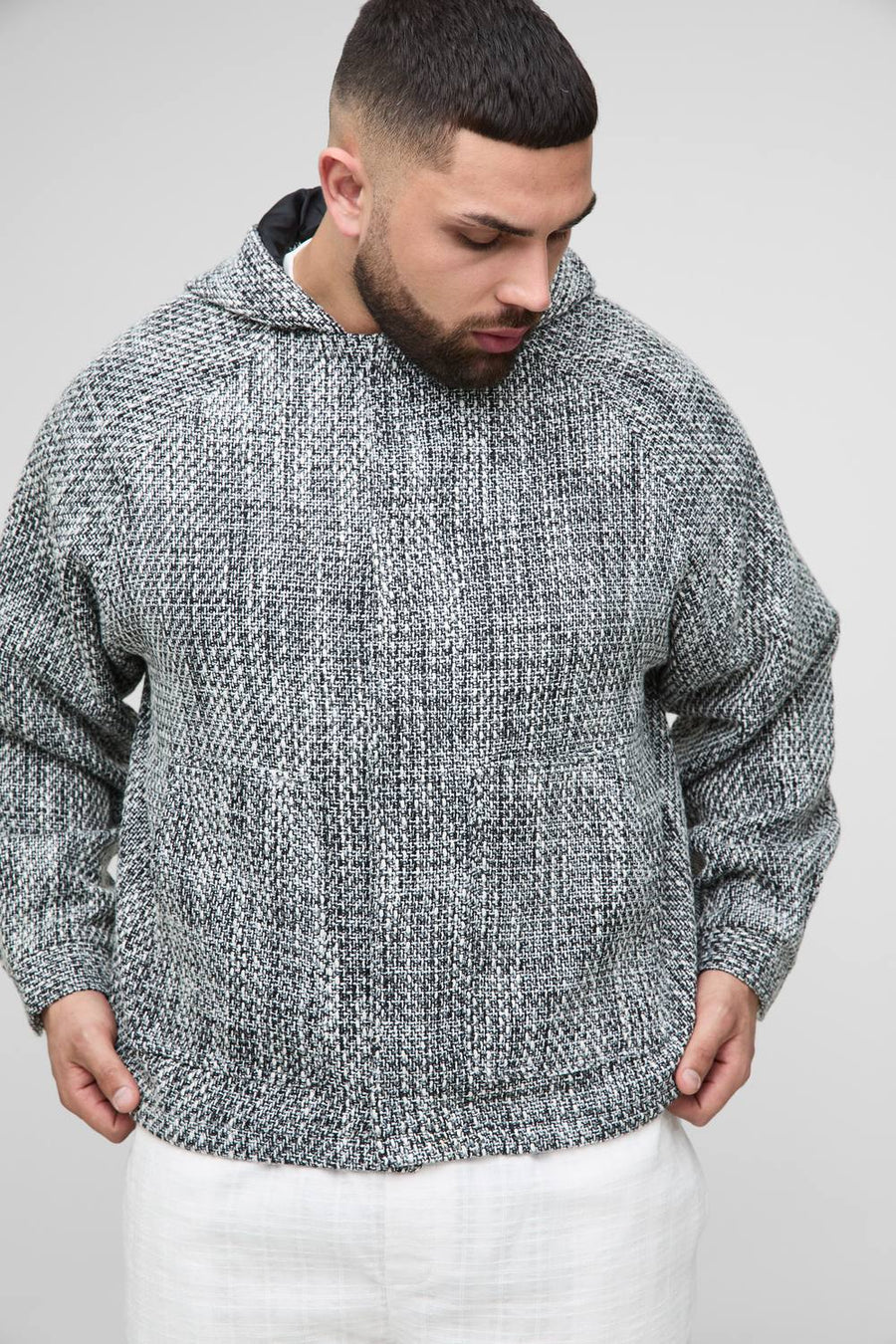 Plus Boucle Zip Up Hooded Oversized Jacket | Black | Size 3XL