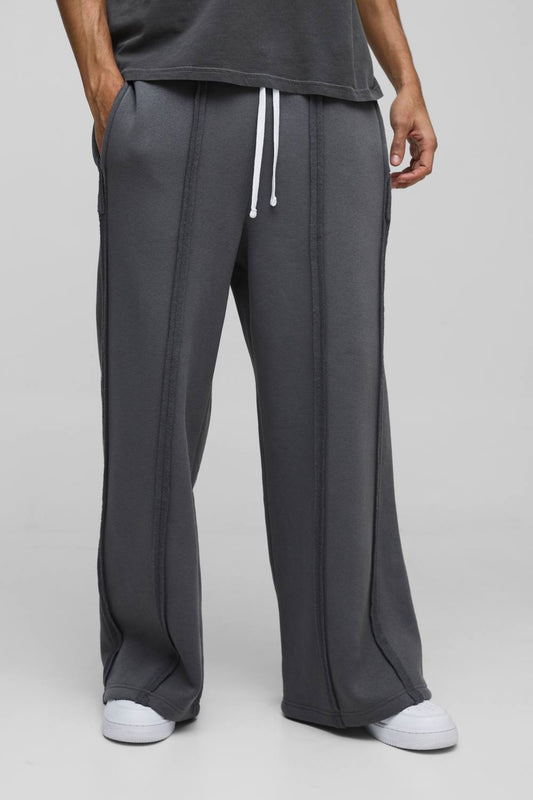 Men's Extreme Wide Leg Exposed Seam Jogger | Charcoal | Size X-Large | BOOHOOMAN