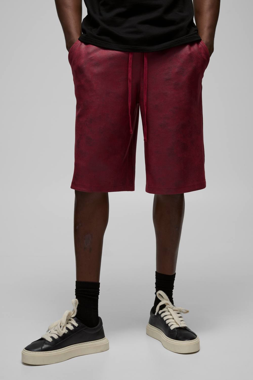 Antique Suedette Elasticated Waist Jorts | Red | Size Small
