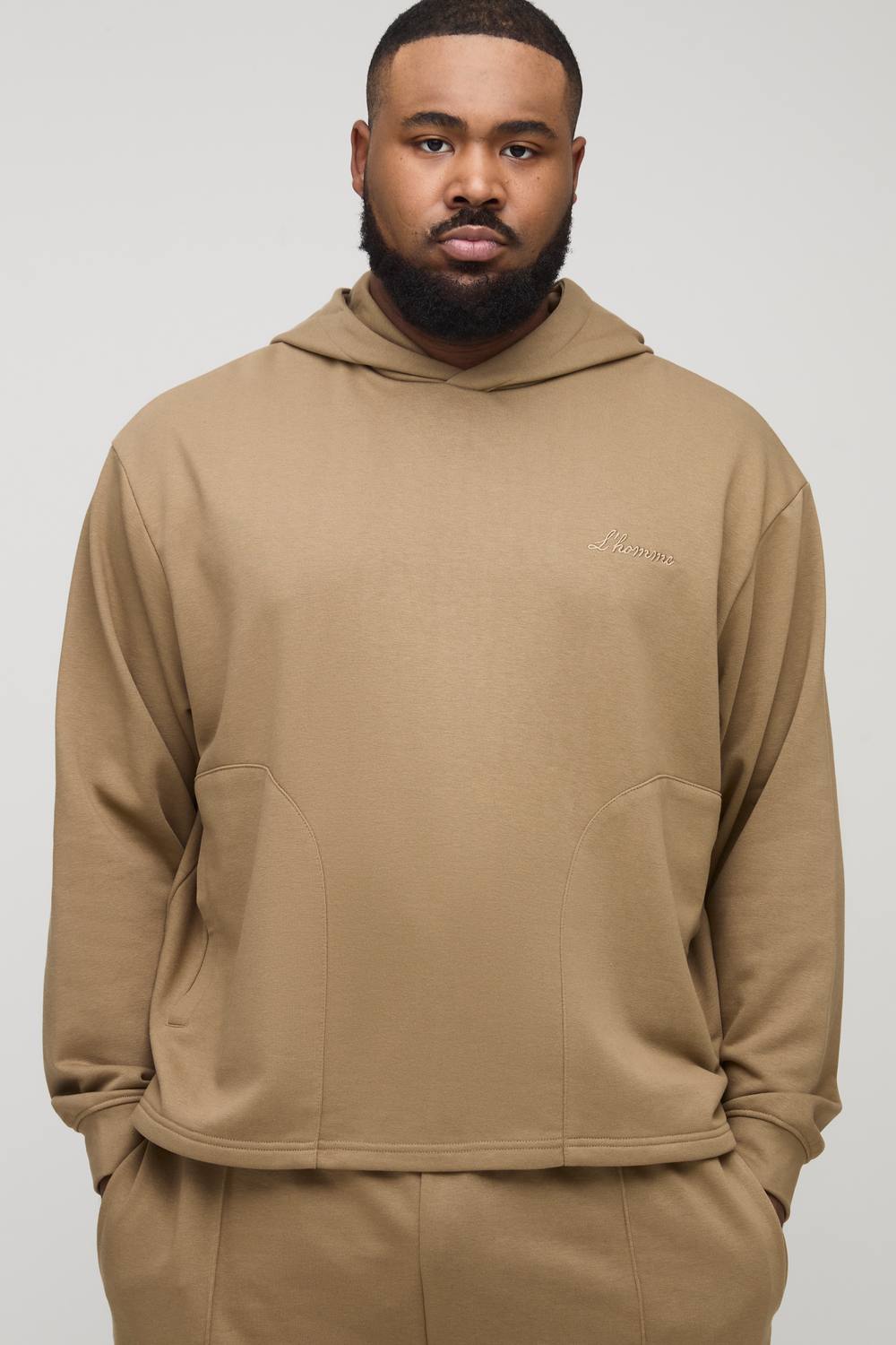 Plus Tonal Embroidered Welt Pocket Hoodie | Tan | Size 2XL