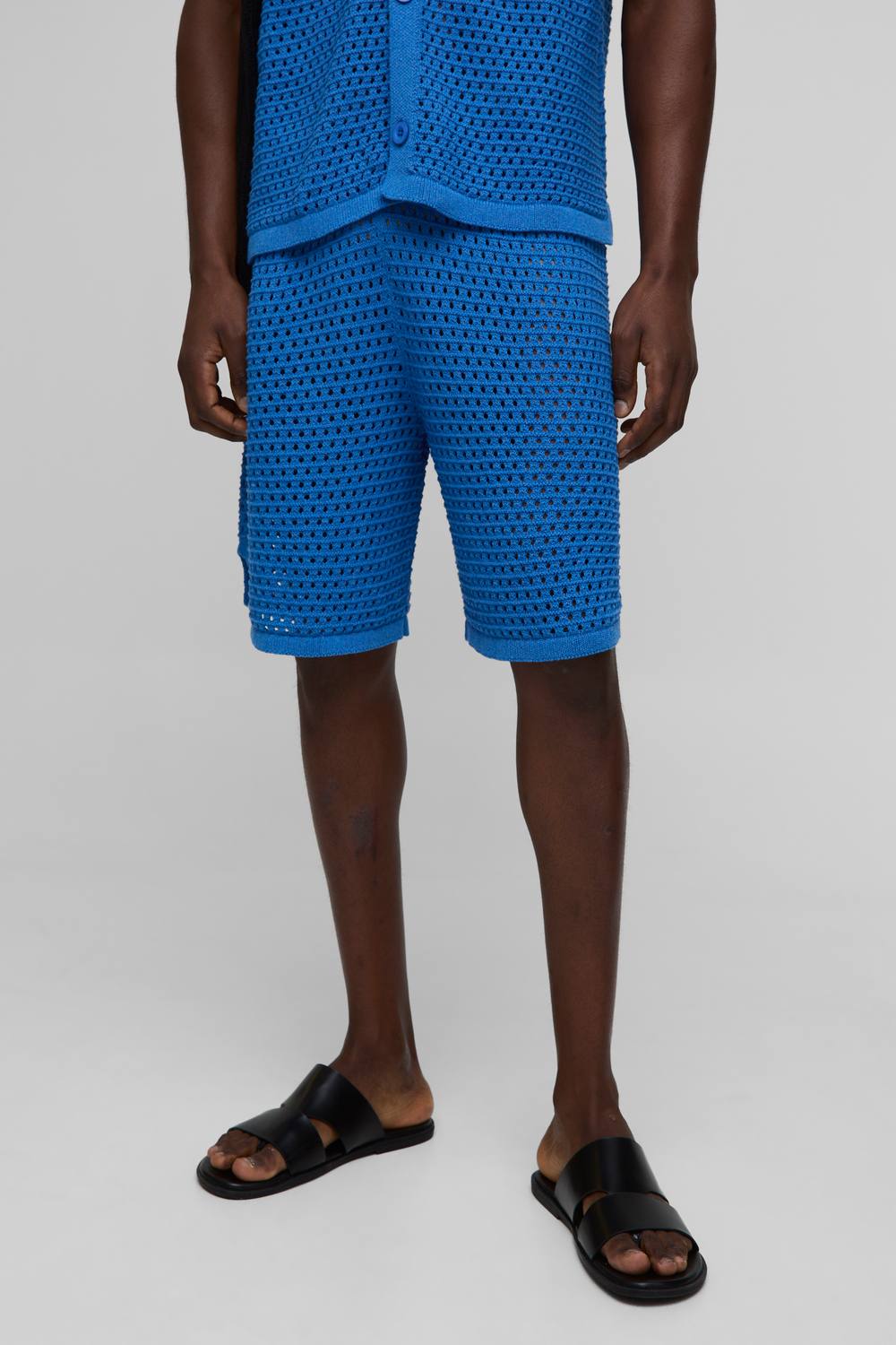 Relaxed Fit Open Stitch Basketball Knitted Shorts | Cobalt | Size Small