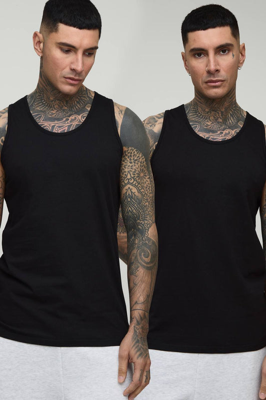 Tall 2 Pack Essential Regular Fit Vest | Black | Size Medium