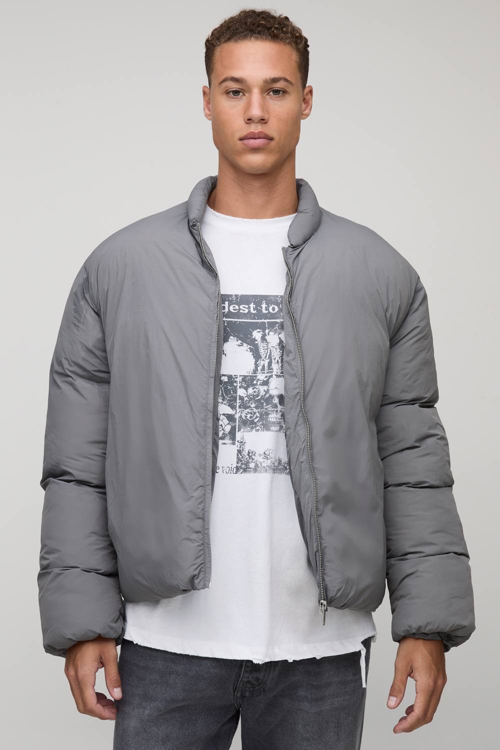 Tall Mono Padded Oversized Bomber Jacket | Grey | Size 2XL