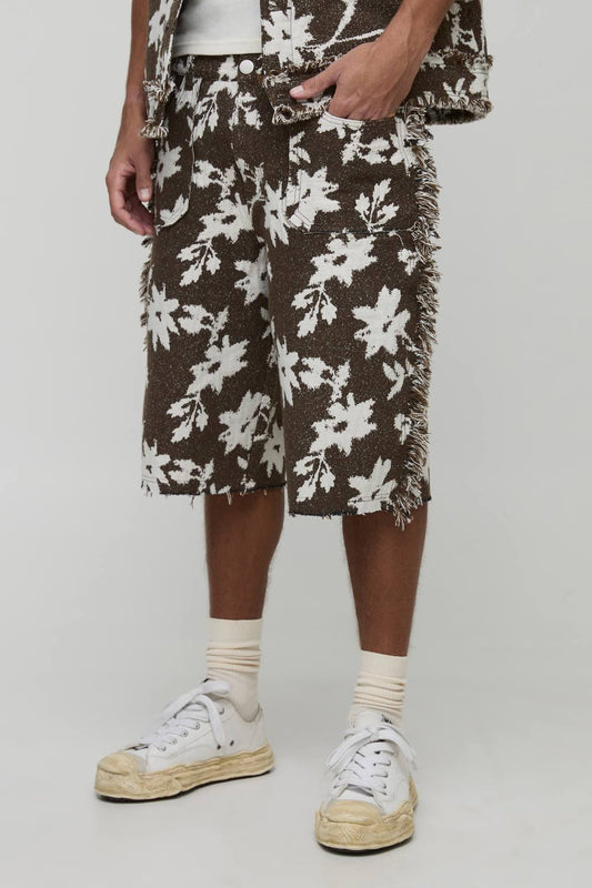 Tall Floral Tapestry Relaxed Fit Shorts | Chocolate | Size 30