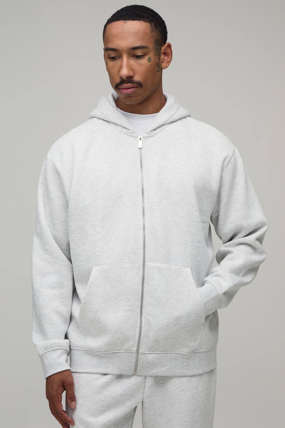 Essential Oversized Zip Through Hoodie | Grey Marl | Size Medium