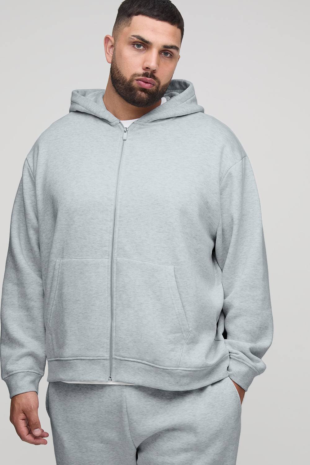 Plus Essential Oversized Zip Through Hoodie | Grey Marl | Size 3XL