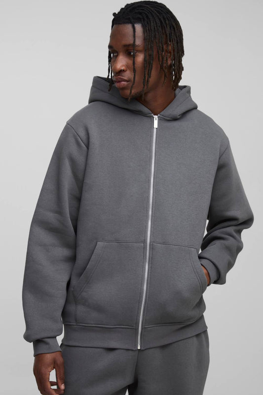 Tall Essential Regular Zip Through Hoodie | Charcoal | Size Medium