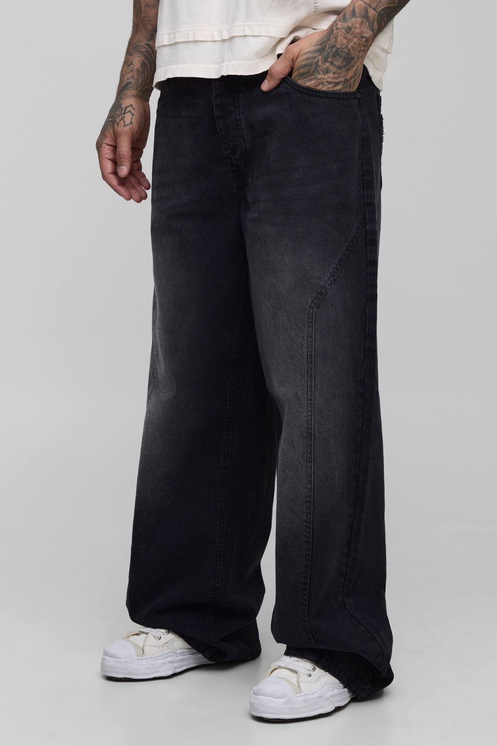Tall Baggy Fit Washed Star Applique Jeans | Washed Black | Size 40